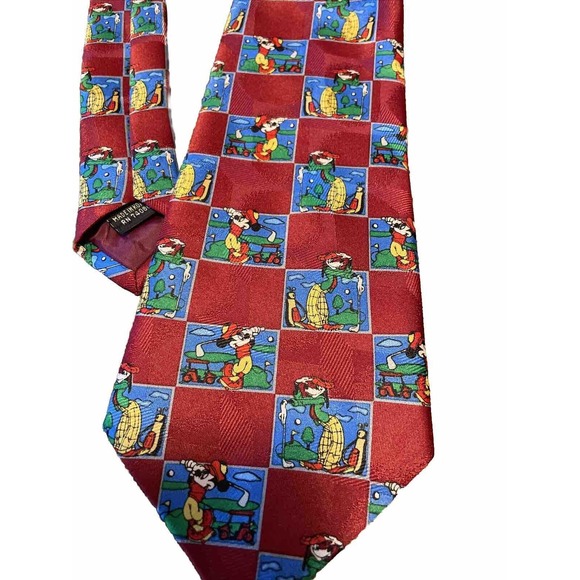 Disney Mickey Unlimited Tie Red Mickey and Goofy Golf Neck Tie -58x4 - Picture 1 of 4
